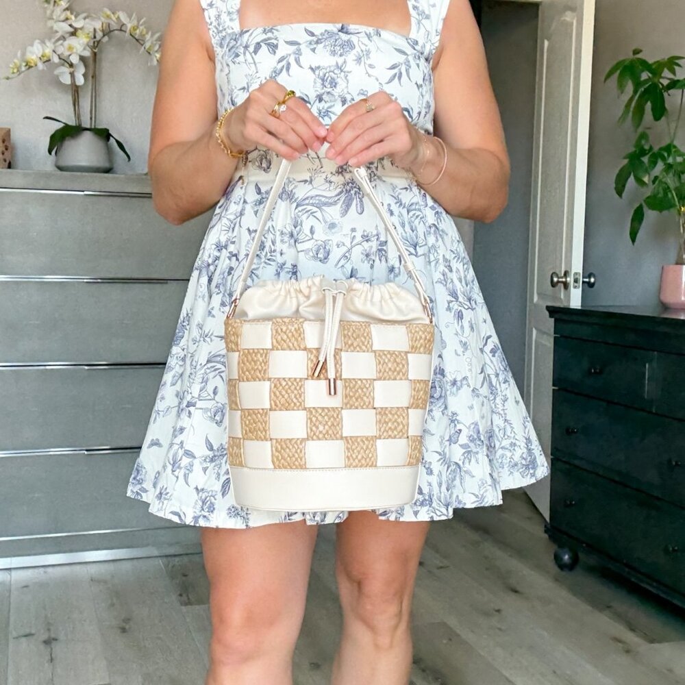 Natural Straw Patchwork Shoulder Bag | Summer Buc… - image 7